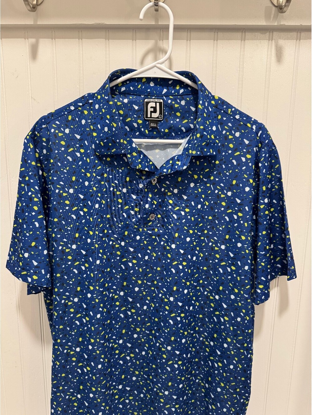 FootJoy Athletic Fit Blue Patterned Golf Polo Shirt Size Large